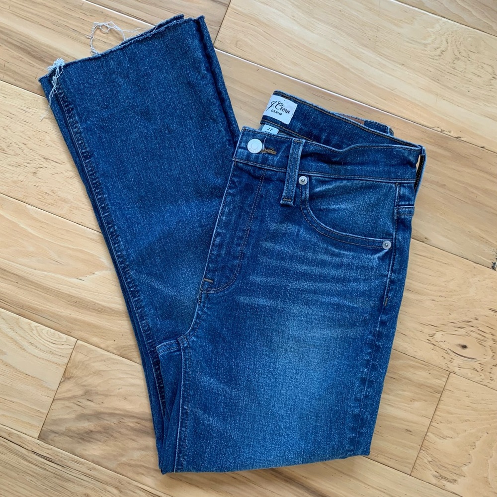 J. Crew Billie Jeans Demi Boot Crop Raw Hem High Rise Stretch Denim Straight 27
